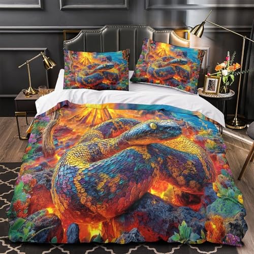 Parure housse de couette serpent 260x220 en microfibre douce avec taies