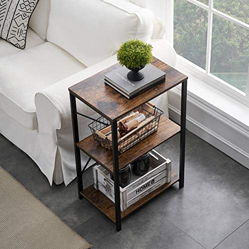 SHOCOKO Side Tables for Living Room, End Table with Storage Shelves, Industrial Metal and Wood Nightstand Telephone Table, Rustic Brown
