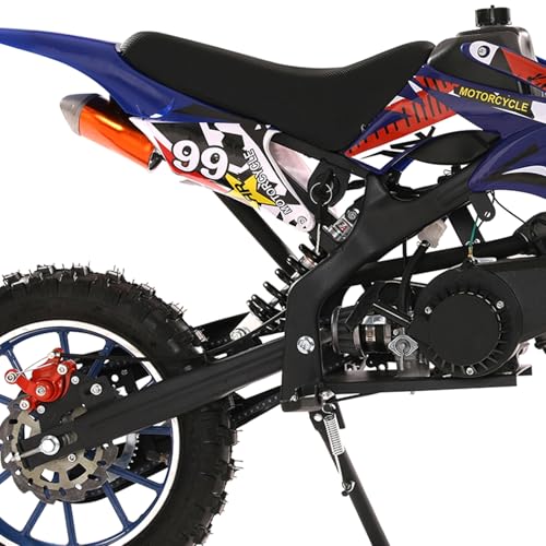 49cc Mini Dirt Bike, 2-Stroke Kids Dirtbike, Gas-Powered Off-Road Motocross with 12" Tires, Front & Rear Disc Brakes, Shock Absorption, Max Speed 40KM/H, Motorcycle for Kids & Teens Ages 8-14 Blue - Thumbnail 7