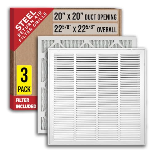 [3 Pack] Fits 20x20 Duct Opening | Filter Included Steel Return Air Filter Grille by Handua [Removable Door] | Vent Cover Filter Grill | White | Out. Dim.: 22 5/8"W X 22 5/8"H