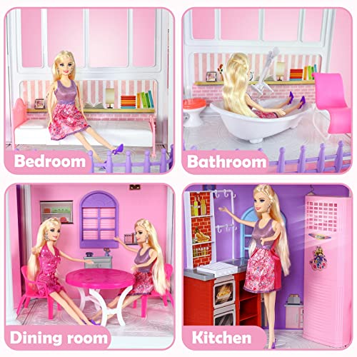 Doll House, Dream House 2023 W/ 11.5 Inch Doll, 2-Story Pink Diy Dollhouse W/Plastic Walls, Large Furniture, Stairs, Dreamhouse Gift For 3 To 12 Year Olds #TOP2