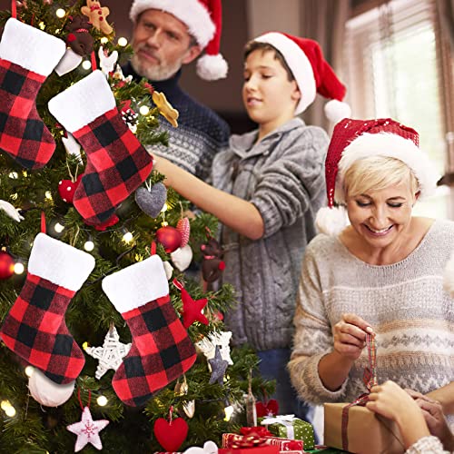Sibba 4 Pack Christmas Stockings, Red Buffalo Plaid Xmas Stockings With Plush Cuff, Fireplace Hanging Stockings Gifts Decorations For Family Holiday Party #TOP5