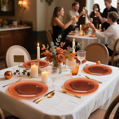 Image of I00000 200 Pcs Clear Brown Plastic Plates - Elegant Disposable Plastic Party Plates Include 100 Dinner Plate 10'' and 100 Dessert Plate 7'' Perfect for Birthday, Party & Wedding
