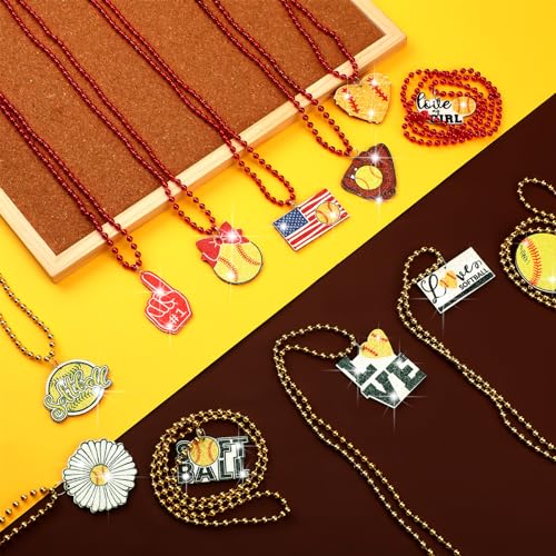 Nosiny 48 Pcs Bead Necklaces Bulk Beaded Sports Party Favors Sports Fan Necklaces and Pendants for Teens Adults Team Decorations Accessories Supplies Gifts (Softball) - Thumbnail 4