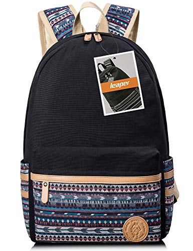 Leaper Casual Canvas Backpack bag Laptop Bag Travel Bag Black