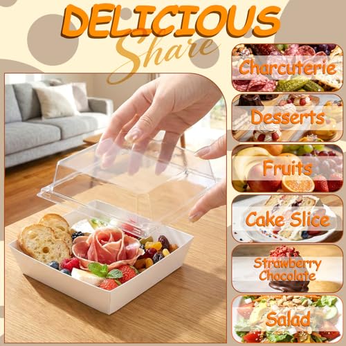 Image of Hiceeden 100 Pcs Sandwich Boxes with Lid White Square Paper Charcuterie Box
