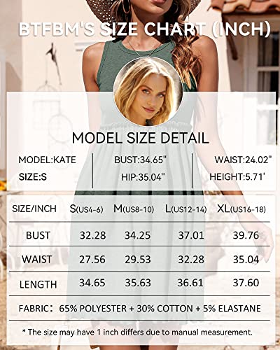 Btfbm Women Sleeveless Summer Dress 2023 Crewneck Ribbed Knit Ruffle Swing Button Down Beach Sun Mini Tank Short Dresses(Solid Army Green, Small) #TOP5