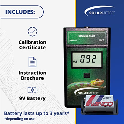 Solarmeter Model 6.2R Reptile UVB Lamp Meter, Handheld Digital UVB Radiometer and Light Bulb Tester for Terrarium & Outdoor Activities, 0-1999 μW/cm2 UVB, Made in USA