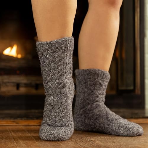 Image of Slipper Socks for Women with Grippers Non Slip, Sherpa Lined Slipper Socks