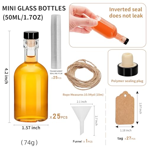 eispap 25 Pcs 1.7OZ Mini Glass Liquor with Black Lids Small Glass Wine Bottles Reusable Empty Alcohol Bottles for Christmas Birthday Weddings Party Favors by eispap - Used condition - Image 2