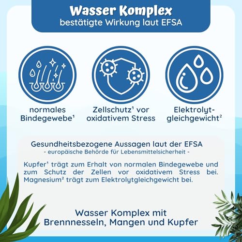 Wasser Komplex - 180 Brennnessel Extrakt Kapseln mit Petersilie Wacholderbeeren Löwenzahn Magnesium sowie Kupfer für das normale Bindegewebe - ohne chemische Entwässerungstabletten stark von loodus®