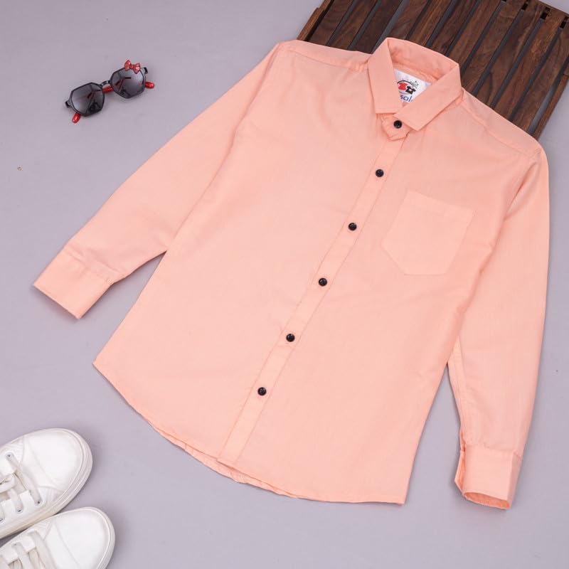 Image of Boy's Kids Regular Fit Solid Pattern Cotton Shirt with Pocket Collared Neck Long Sleeve Button Down Closure Type and Standard Length | Boys Cotton T-Shirts Set | Shirt for Boy