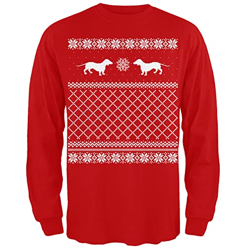 Dachshund Ugly Christmas Sweater Red Adult Long Sleeve Shirt - 2X-Large #TOP22