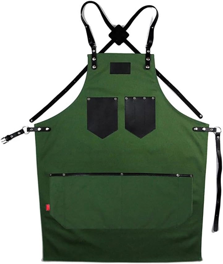Cross-Back or Neck-hang Genuine Leather Straps & Adjust M to L. Woodworkers Tattoo Hairdresser Barbershop Utility Apron
