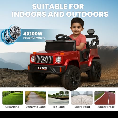 Image of Toyify Battery Jeep for Kids 1-6 Yrs | Driving Electric Car Toy Ride on 4x4 Motors | Loading Capacity of 50 Kg | Bluetooth Music Player | Battery Car - Remote Control Manual Steering Drive (Red)