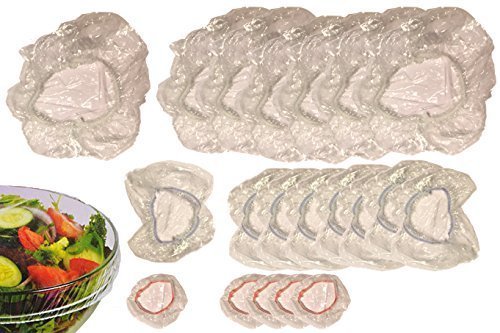 Set of 60 Clear Stretch-To-Fit Plastic Food Storage Cover Set, 3-Size Color-Coded Elastic Assorted Pack for Bowls, Plates, Dishes, Cans, Containers, and More, with15 Small, 24 Medium, and 21 Large