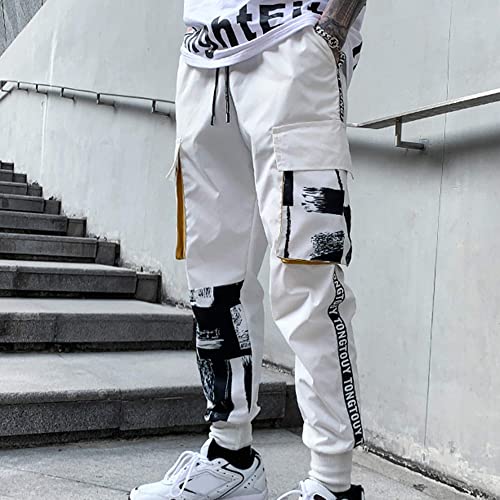 Xyxiongmao Men's Functional Japanese White Tactical Casual Harem Pants With Pockets Techwear Overalls Streetwear Hip Hop Joggers Sweatpants Cargo Pants For Men(White, L) #TOP5