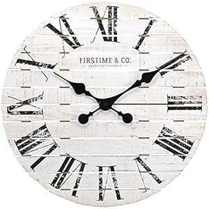 FirsTime & Co. White Farmhouse Shiplap Wall Clock, Large Vintage Decor for Living Room, Home Office, Round, Wood, Boho, 18 inches FirsTime Co White Farmhouse Shiplap Wall Clock Large Vintage Decor for Living Room Home Office Round Wood Boho 18 inches