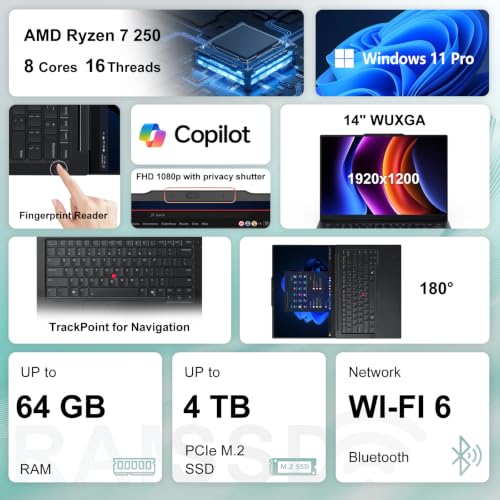 Image of Lenovo ThinkPad E14 Business Laptop, AMD Ryzen 7 250, 64GB DDR5 + 2TB