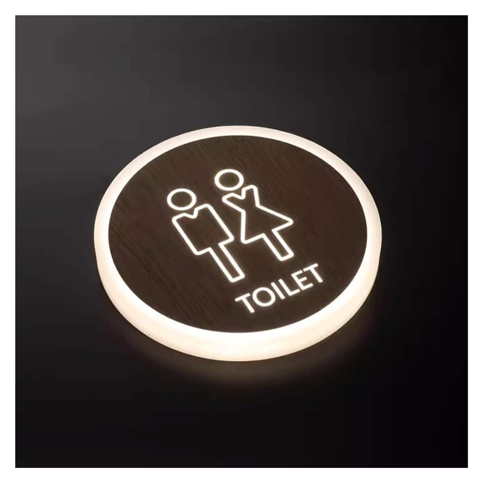 Carteles para aseos, Letrero luminoso redondo de 8 pulgadas for baño, instalación montaje en pared