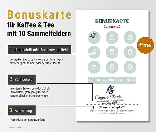 Frank Paperman® 500x Bonuskarten Kaffee Stempelkarten Kundenkarten für Café Restaurant Bäckerei Coffee Gift Card Loyalty Card