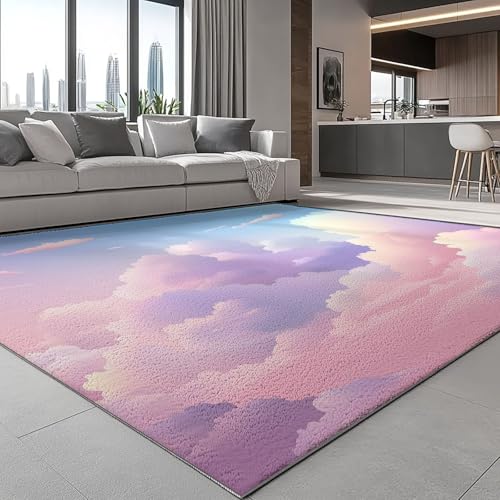 Tapis de salon lavable en machine rose antidérapant 50x80