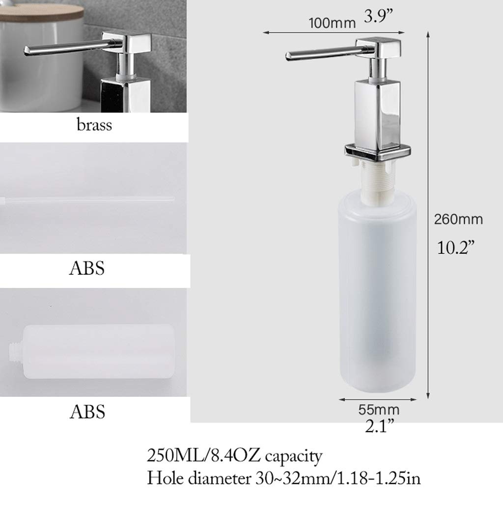 Dozownik mydła w kuchni, mosiężna pompa dozująca balsam do naczyń w płynie 250 ml / 8,4 uncji Butelka na mydło Wbudowana ręczna pompa do zlewu Dozowniki mydła