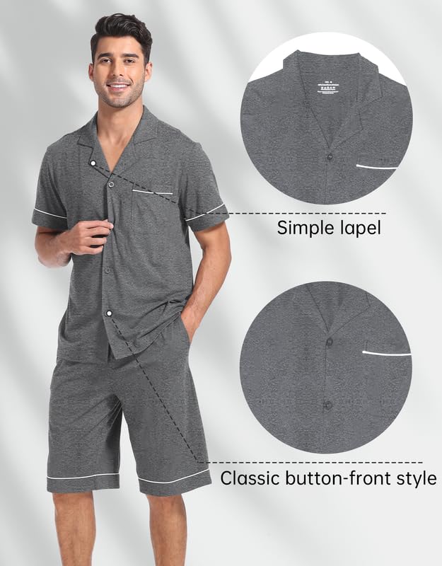 COLORFULLEAF Men's Pajama Sets Soft Cotton Short Sleeve Pajamas for Men Lounge Pants Button Down Sleepwear with Pockets S-XL3