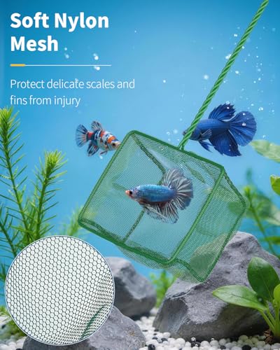 Image of Pawfly Aquarium Fish Net with Braided Metal Handle Square Net with Soft Fine Mesh Sludge Food Residue Wastes Skimming Cleaning Net for Fish Tanks Small Koi Ponds and Pools