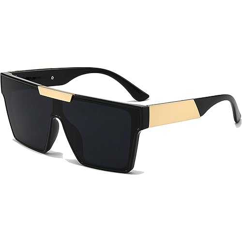 Oversized Sunglasses Mens Flat Top Square Frame UV400 Protection Trendy Visor Shades