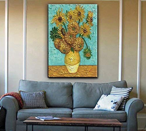Yasheng Art - Van Gogh Oil Paintings On Canvas Sunflower Flower Artwork Modern Hand-Painted Flowers Art Pictures Home Office Decorations Canvas Wall Art Painting Ready To Hang 24X36Inch #TOP5