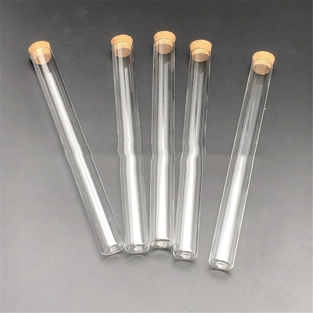 Glasreagenzgläser mit Korkstopfen, Labor-Reagenzglas mit Naturkorken, mehrere Größen, durchsichtiges Glasröhrchen flachem Boden, Packungen(30x200mm 10pcs)