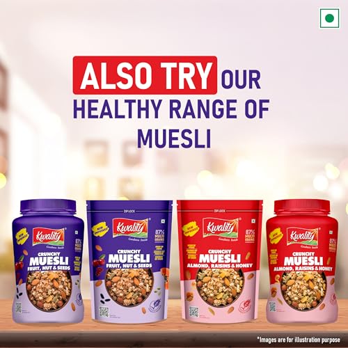 Image of Kwality Muesli Fruit and Nut 500gram | 76% Multi Grains | No Maida | Natural Source of Vitamin & Iron | High in Protein & Fiber | Low Fat & Cholesterol | Healthy Food & Breakfast Cereal