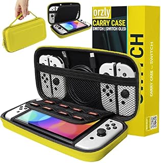Orzly Carrying case for Nintendo Switch OLED and Switch Console - Green Protective Hard Portable Travel case Shell Pouch for Nintendo Switch Console & Accessories