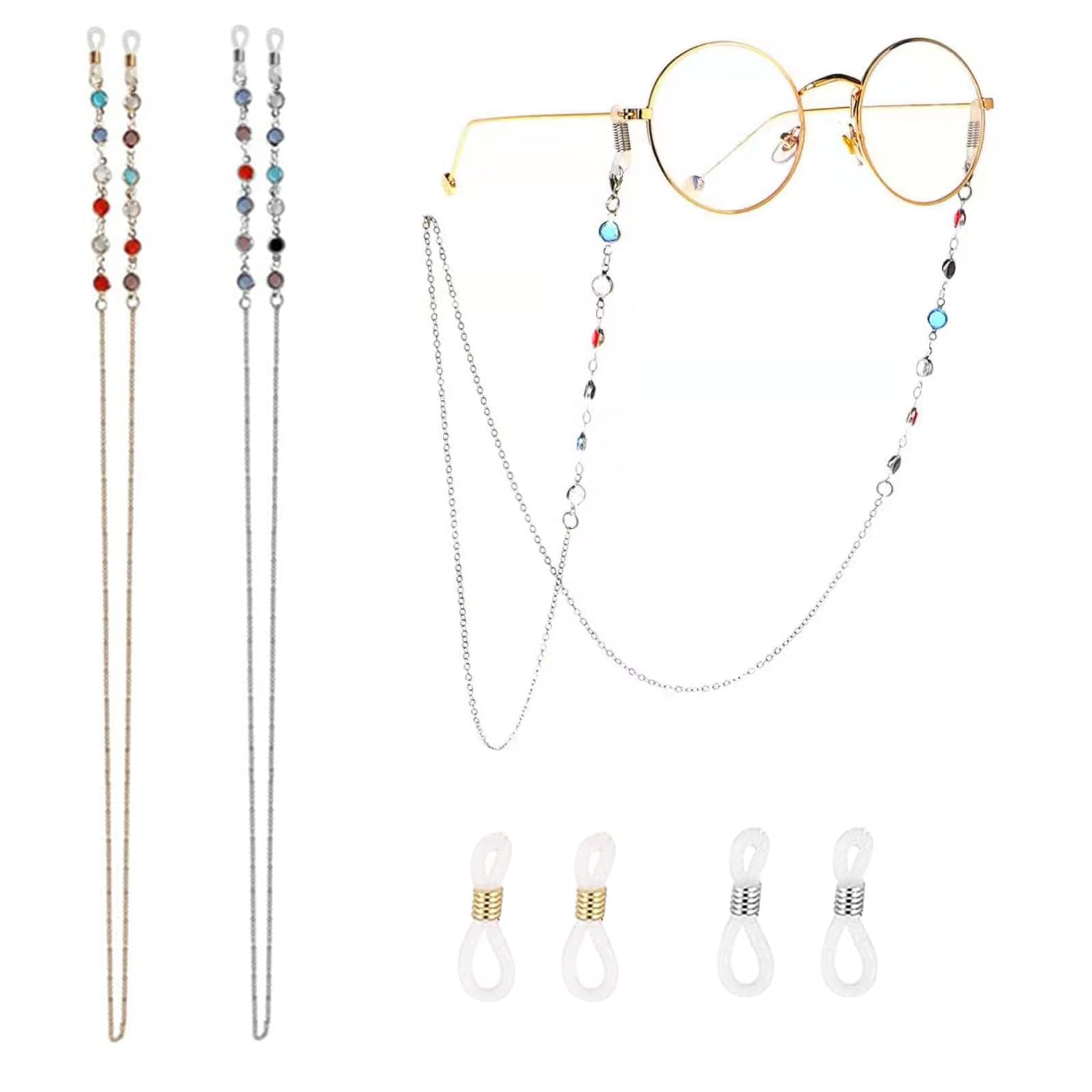 HREDZEO Gafas de Sol de Mujer,2 PCS Cuentas Cadena para Gafas de Sol Cadena de Anteojos Soportes de Cadenas para Anteojos Cordón para Gafas