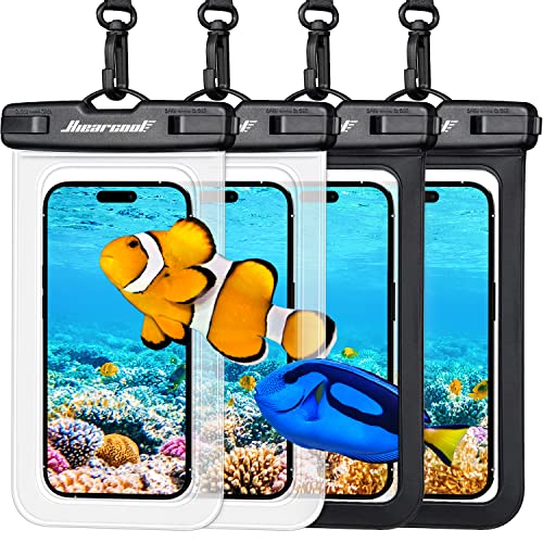 Hiearcool Waterproof Phone Pouch, Water Proof Phone Case for iPhone, Waterproof Cell Phone Dry Bag for Cruise Travel Vacation Essentials Large Waterproof Phone Holder 4 Pack-Black&Clear