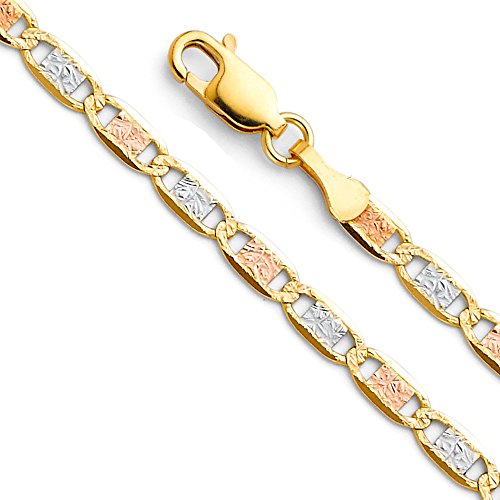 14K Real Tri Color Gold Solid Men's 4Mm Chain Necklace With Lobster Claw Clasp - 20" #TOP3