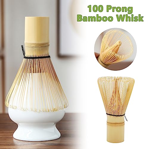 Japanese Matcha Tea Set, Matcha Ceremony Accessory - Matcha Whisk, Ceramic Bowl And Whisk Holder, Traditional Scoop, The Perfect Set To Prepare A Traditional Cup Of Matcha #TOP1