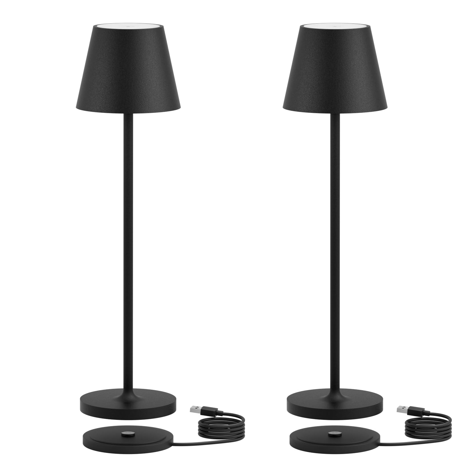 K-Bright 2 Stück 27.5cm led tischlampe | Indoor & Outdoor kleine Akku Tischleuchte | Warme Lichtfarbe | IP54 wasserdicht | tischleuchte akku mit USB Ladestation | Schwarz