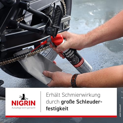 NIGRIN MOTO-BIKE Dry Lube Ketten-Sprühfett für Motorrad, 400 ml, geeignet für O-, Z- und X-Ring-Ketten, Korrosionsschutz, farblos