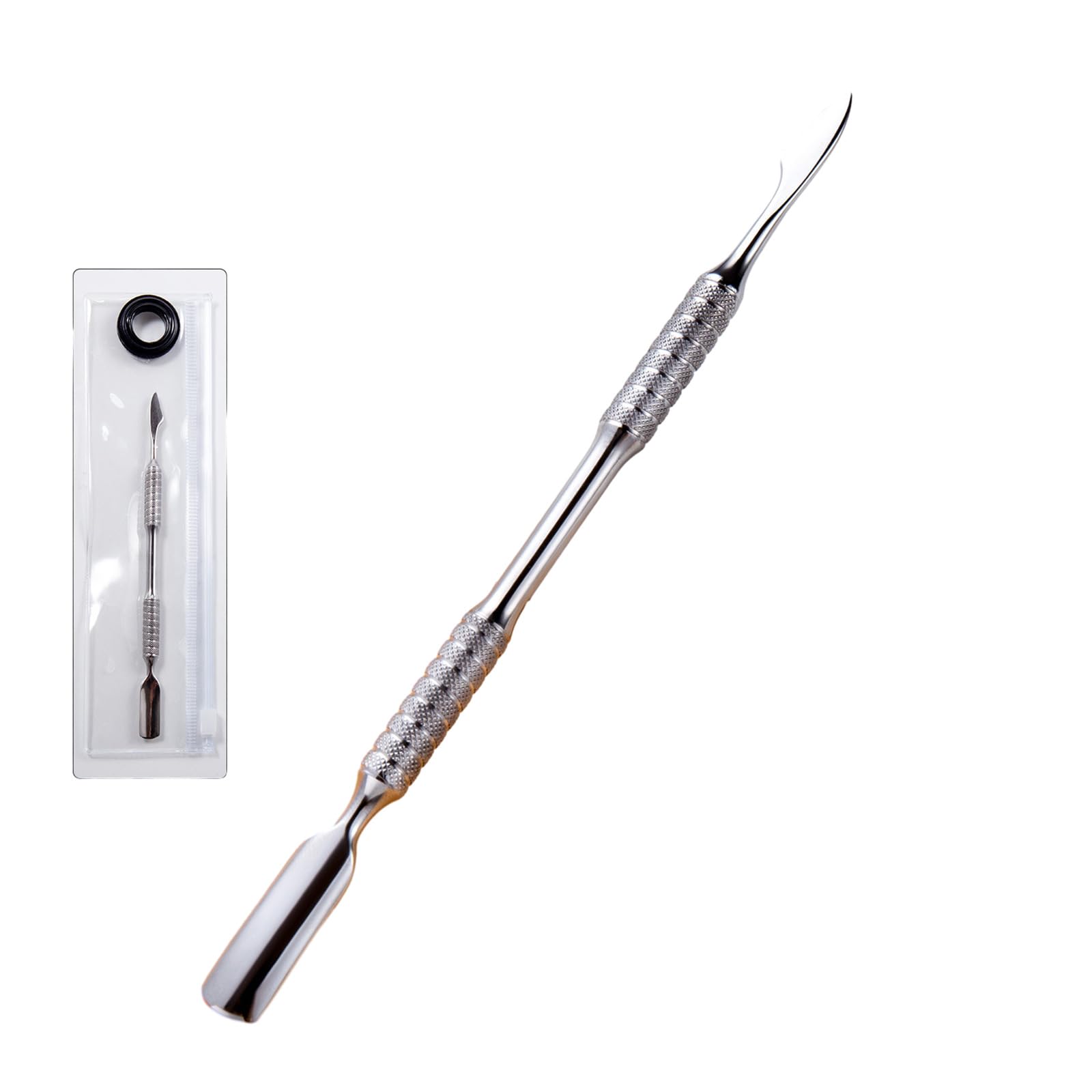 Spingi cuticole in acciaio inossidabile Spingi per unghie a doppia estremità Spatola in metallo Pulitore per unghie Rimozione cuticole per manicure pedicure 2 in 1 Spingi per unghie Spingi cuticole in