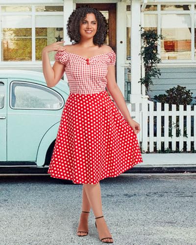 YARN & INK Women's Cotton Midi Skirts Trendy 1950s Vintage Casual A-line Swing Skirt 50s with Pockets Spring Fall2