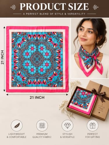 Image of Ravaiyaa - Attitude is everything Women Printed Silk Bandana 21 x 21 Inch Square Headband & Hair Wrap, Soft & Versatile | Fashion Neck Wrap