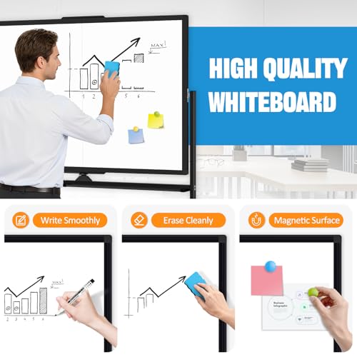 Image of Rolling Whiteboard 48 inch x 36 inch Sturdy Dry Erase White Board on Wheel
