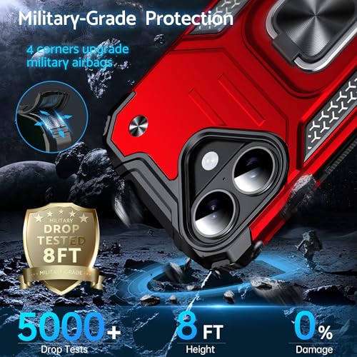 DASFOND Designed for iPhone 17 Case with Stand, Enhanced 360° Rotatable Metal Ring Kickstand Military Grade Impact Resistant Shockproof Protective Phone Case Cover for iPhone 17 6.3'', Red by DASFOND - Used condition - Image 5
