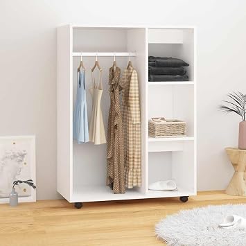 Wardrobe White 80 x 40 x 110 cm Wood Composite Cabinet with Open Compartment and 3 Side Shelves Wardrobe Storage Cabinet for Bedroom Hallway