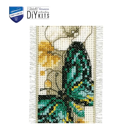 Image of Vervaco Cross Stitch Bookmark Kit Butterfly on Flowers V 2.4 inch x 8 inch