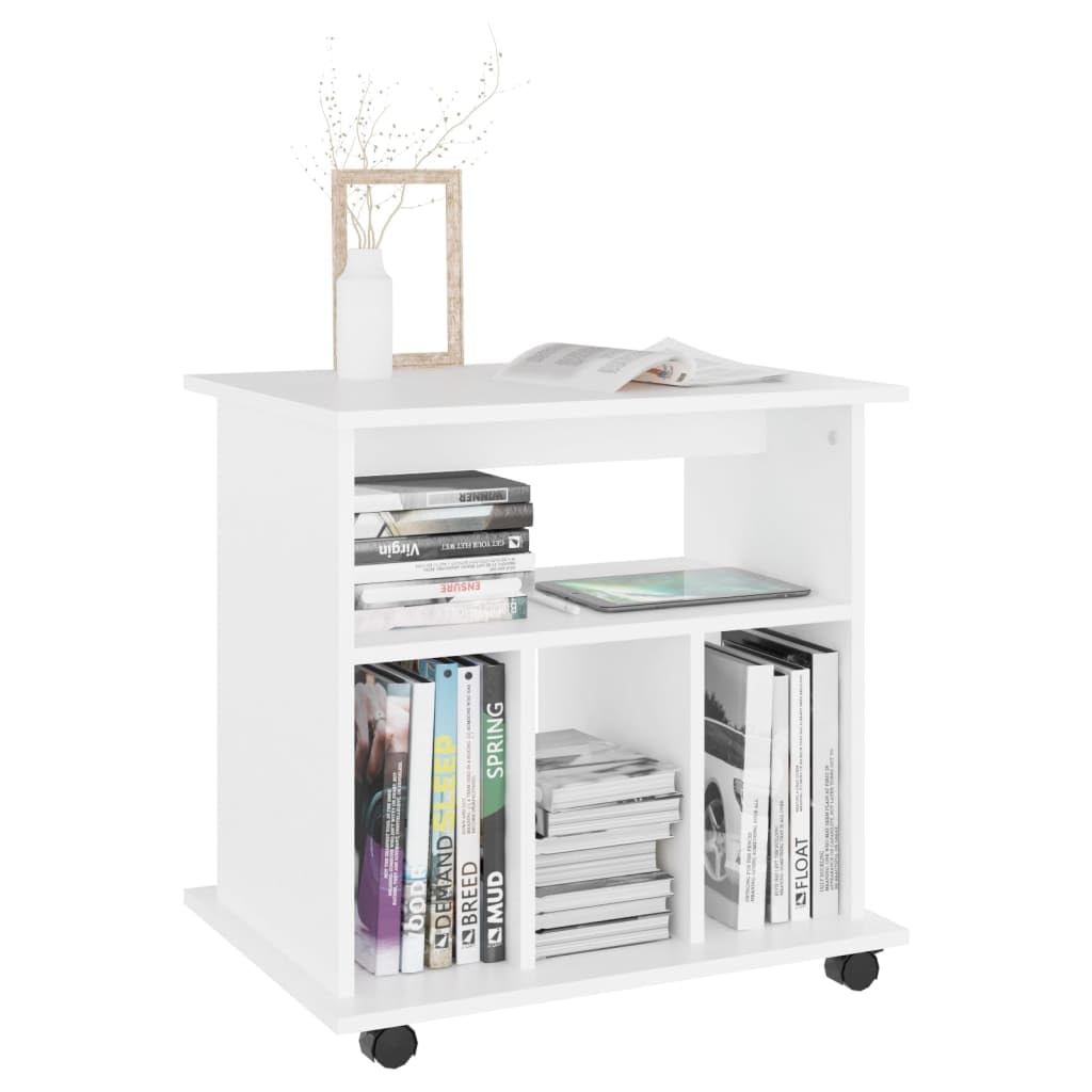 Contenitore a rotelle bianco, 60 x 45 x 60 cm, mobile da ufficio in legno con 4 ruote, tavolo flessibile per stampante e armadietto per casa, ufficio e studio