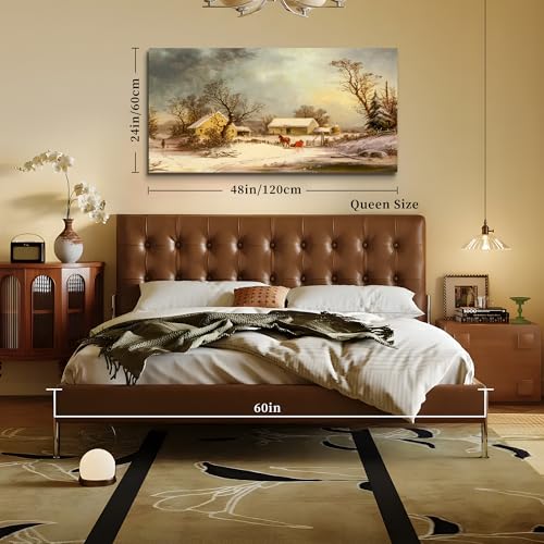 crmotu Winter Wall Art, Canvas Wall Art Landscape, Large Wall Decor, Rustic Farmhouse Wall Decor, Warm Country Vintage Paintings for Living Room Bedroom Above Bed Hallway Office Art Prints 24"X48"