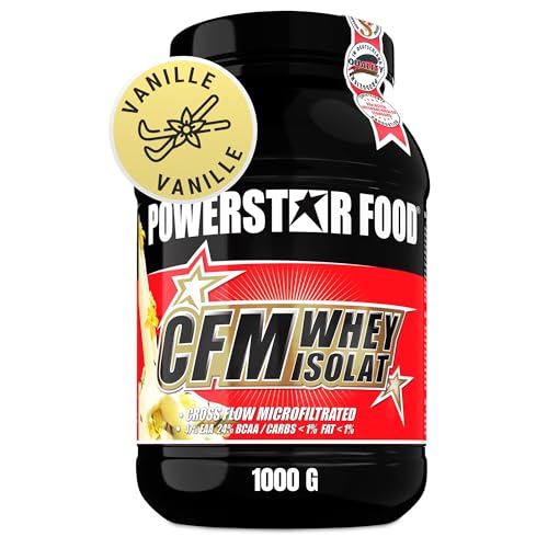 Powerstar 100% CFM WHEY ISOLAT 1000 g | 96,5% Protein i.Tr. | Iso Whey Protein-Pulver zum Muskelaufbau | Deutsche Herstellung | Hochdosiertes Eiweiß-Pulver aus Weidemilch | 100% löslich | Vanilla